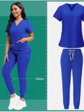 Vivid Cobalt V-Neck Scrub Set - Top & Jogger Pants